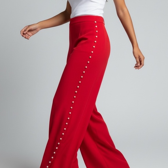 Elegant Red Wide Leg Women's Pants - Picture 7 of 9